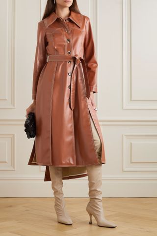 A.W.A.K.E. Mode + Belted Faux Leather Trench Coat