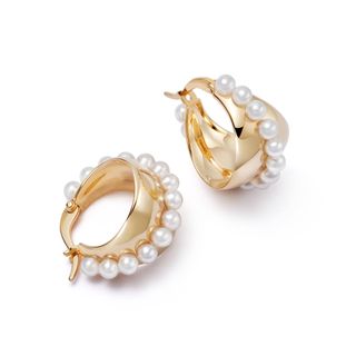 Daisy London + Shrimps Pearl Maxi Hoop Earrings 18ct Gold Plate