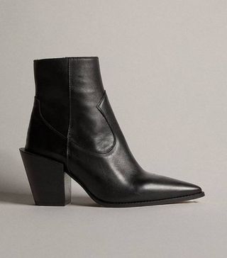 Karen Millen + Classic Pointed Western Leather Ankle Boot