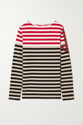 Patou + Appliquéd Striped Cotton-Jersey Top