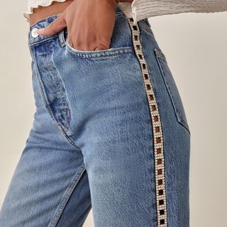 Reformation + Crystal High Rise Straight Long Jeans