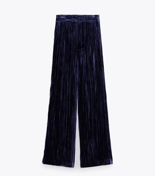 Zara + Wide-Leg Velvet Trousers