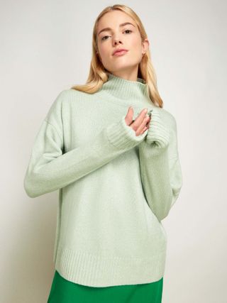 Omnes + Nellie Knitted Mongolian Wool Roll Neck Jumper in Pistachio