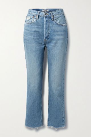 Re/Done + 70s High Rise Stove Pipe Distressed Straight-Leg Jeans