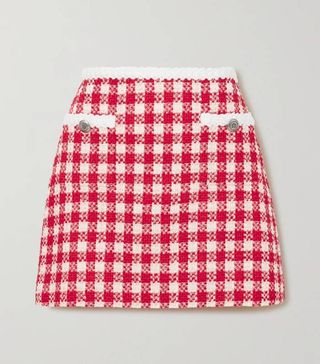 Miu Miu + Checked Wool and Cotton-Blend Tweed Mini Skirt