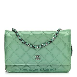 Chanel + Chanel Patent Quilted Wallet on Chain Woc Light Green