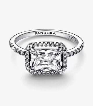 Pandora + Rectangular Sparkling Halo Ring