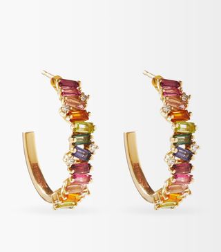 Suzanne Kalan + Rainbow Diamond, Topaz & 14kt Gold Hoop Earrings