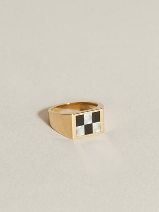 J.Hannah + Chess Inlay Signet Onyx & Mother of Pearl