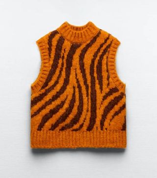 Zara + Animal Jacquard Knit Vest