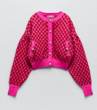 Zara + Check Knit Cardigan