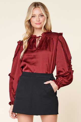 Sugarlips + One and Only Satin Belljar Balloon Sleeve Blouse