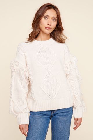 Sugarlips + Bowman Fringe Sleeve Cable Knit Sweater