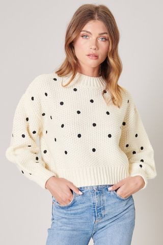Sugarlips + Minnie Cream Embroidered Dot Sweater