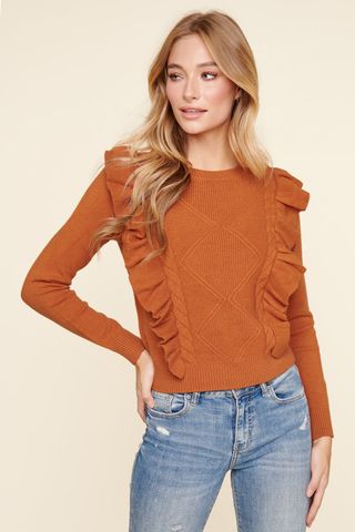 Sugarlips + Wildfire Cable Knit Ruffle Sweater