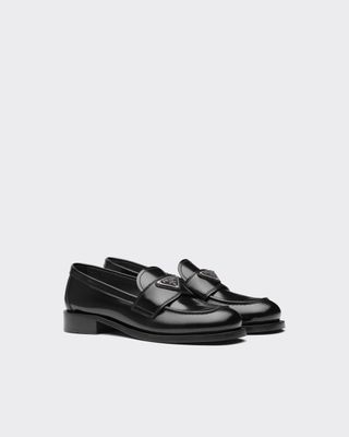 Prada + Unlined Brushed Leather Loafers