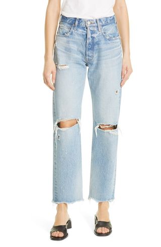 Moussy + Odessa Distressed Wide Straight Leg Jeans