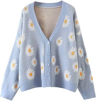 Winioder + Floral Print Knit Cardigan Sweater