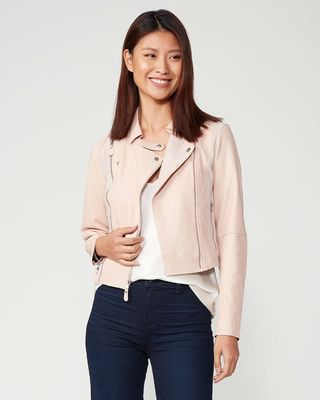 Paige + Silvie Leather Jacket in Muted Pink Suede