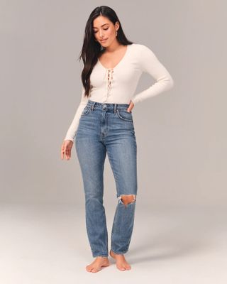 Abercrombie & Fitch + Curve Love Ultra High Rise Slim Straight Jean