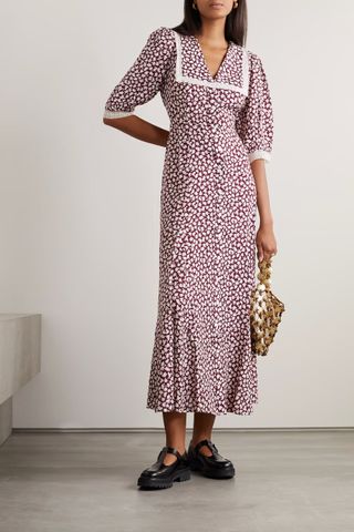 Rixo + Ellen Crochet Lace-Trimmed Midi Dress