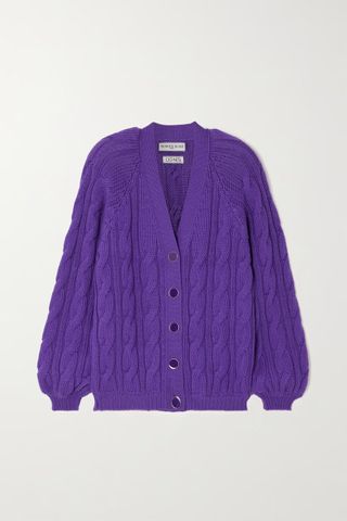 Rowen Rose + Cable-Knit Wool Cardigan