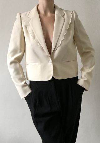 Etsy + Winter White Wool Cropped English Vintage Blazer With Scallop