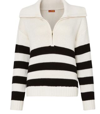 Kitri + Jen Quarter Zip Cotton Breton Sweater