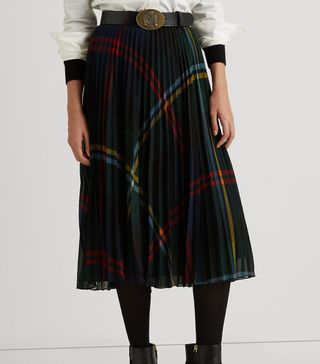 Ralph Lauren + Plaid Pleated Georgette Skirt