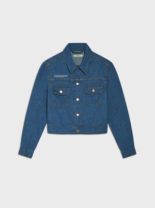 PANGAIA + Cropped Hemp Denim Jacket—mid Wash