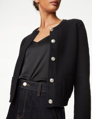 M&S Collection + Recycled Blend Textured Button Front Cardigan