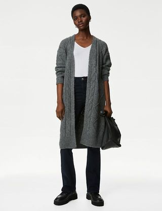 M&S Collection + Cable Knit Edge to Edge Longline Cardigan