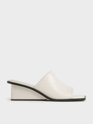 Charles & Keith + Chalk Square Toe Wedge Mules