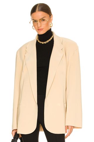 Norma Kamali + Oversized Double Breasted Jacket in Blonde