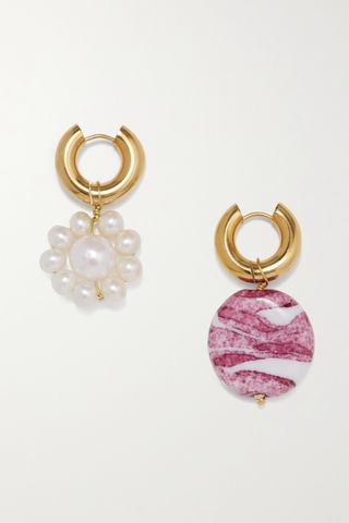 Timeless Pearly + Gold-plated, Pearl and Glass Hoop Earrings