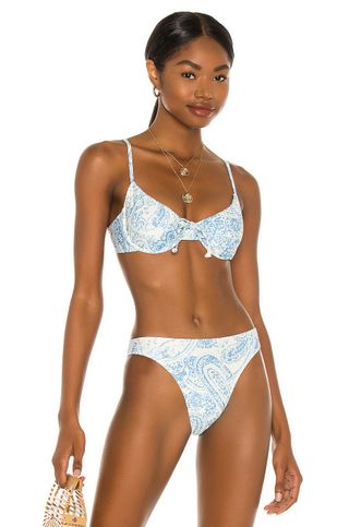 Faithfull the Brand + Sariska Bikini Top in Faye Paisley Print Powder Blue