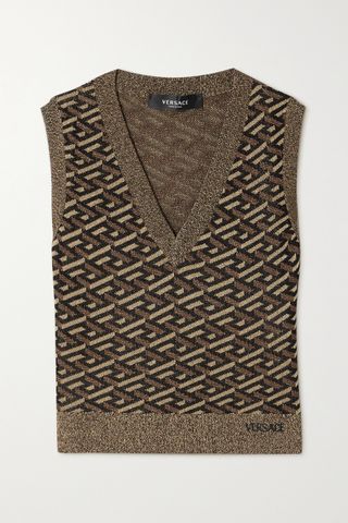Versace + Embroidered Metallic Jacquard-Knit Tank