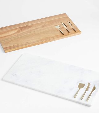 Crate & Barrel + Octavia Marble Serving Board With Cheese Knives