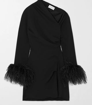 16Arlington + Adelaide Asymmetric Feather-Trimmed Crepe Mini Dress