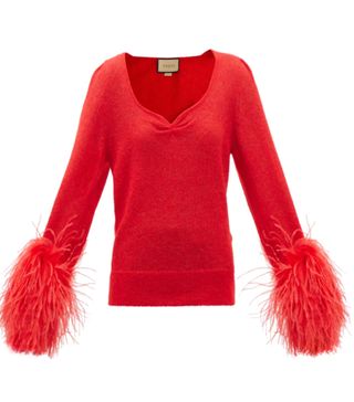 Gucci + Feather-trimmed mohair-blend sweater