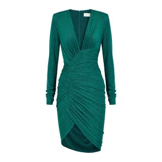 Alexandre Vauthier + Green Metallic-Weave Mini Dress