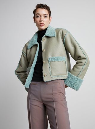 Who What Wear Collection + Billy Faux-Shearling Jacket in Seafoam Shearling