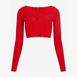 Express + Body Contour Wrap Front Cropped Sweater