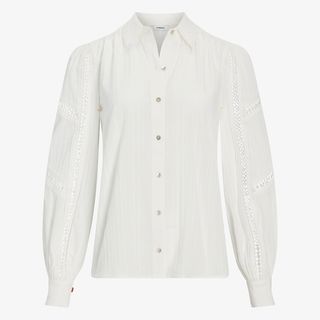Express + Lace Inset Button-Up Shirt