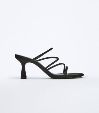 Zara + Heeled Sandals With Rhinestone Straps