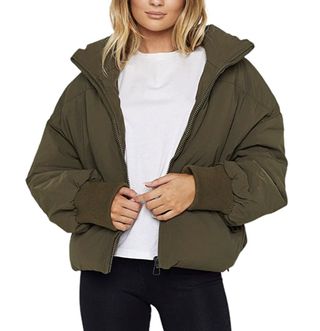 Uaneo + Casual Padded Full Zip Stand Collar Long Sleeve Puffer Jacket