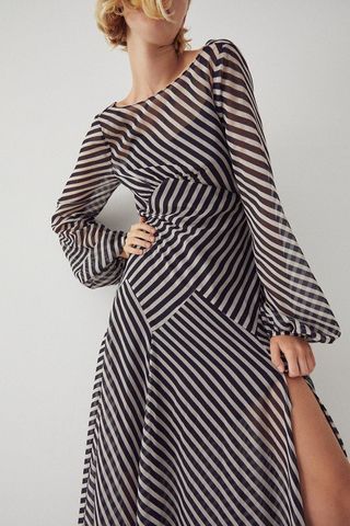 Warehouse + Long Sleeve Drop Back Maxi Dress