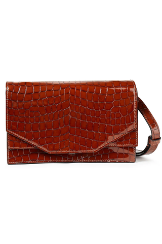 Ganni + Croc-Effect Patent-Leather Shoulder Bag