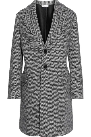 Redvalentino + Herringbone Wool-Blend Tweed Coat
