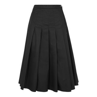 Moncler + Black Pleated Shell Midi Skirt